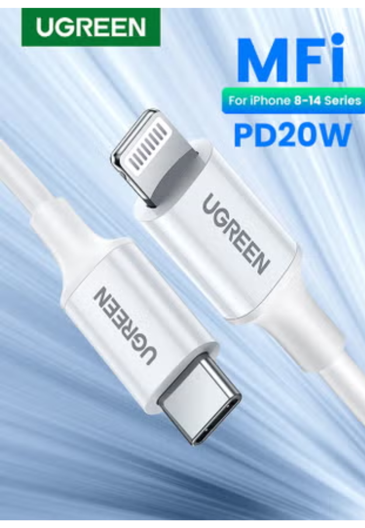 UGREEN USB-C TO LIGHTNING CABLE 2M BLACK OR WHITE
