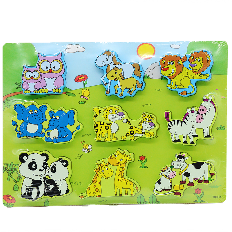 WOODEN PUZZLE BOARD-ANIMALS&THEIR YOUNG ONES