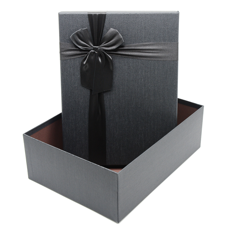 RECTANGLE PAPER GIFT BOX W/RIBBON BLACK -LARGE