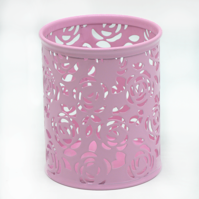 METAL ROUND PEN HOLDER FLOWER DESIGN 802M-PINK