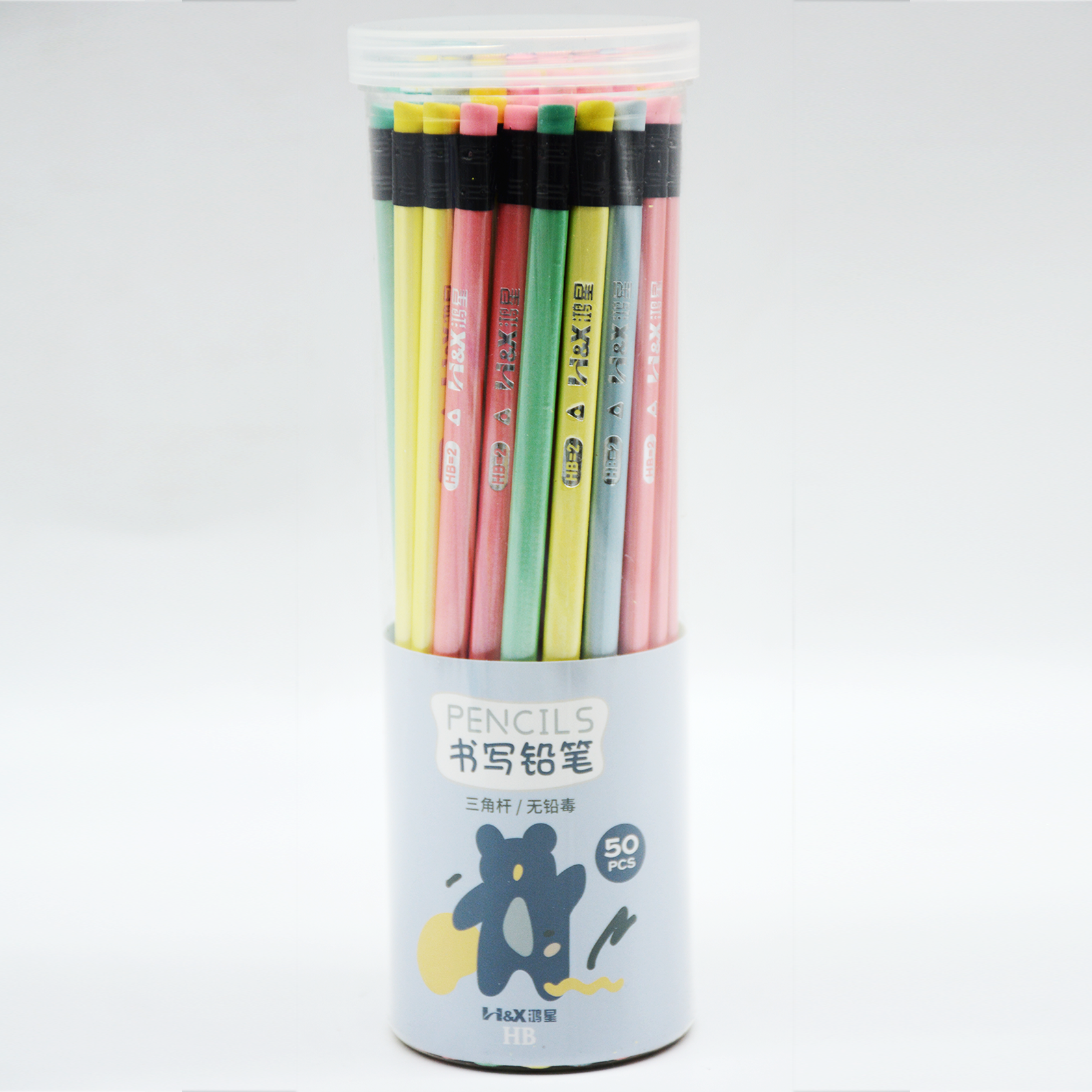 H&X HB PENCIL W/ERASER 50PCS IN PVC BOX