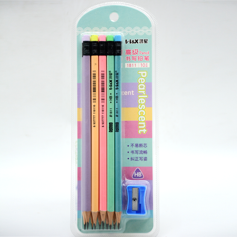 H&X PEARLESCENT HB PENCIL W/ERASER 10PCS+SHARPENER SET 1811