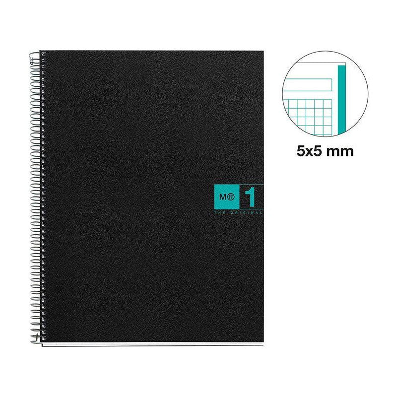 MIQUELRIUS MR-1 PP COVER SPIRAL A4 70G 80SHT 5MM SQUARE NOTEBOOK-BLACK/TURQUIOSE