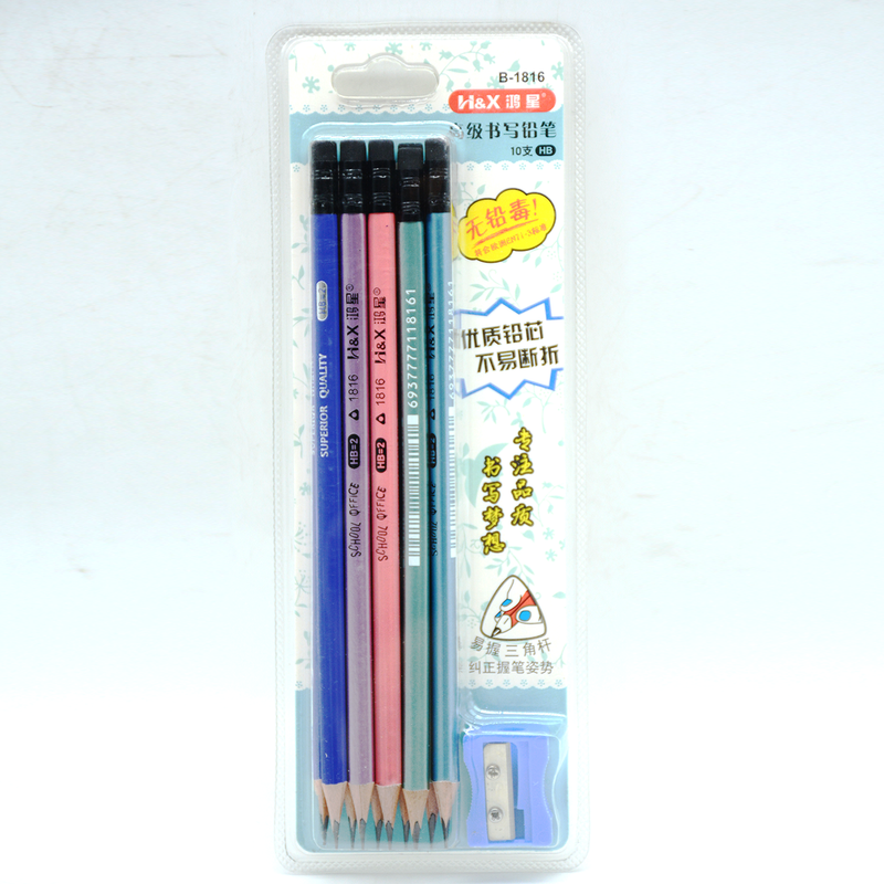 H&X HB PENCIL W/ERASER 10PCS+SHARPENER SET 1816