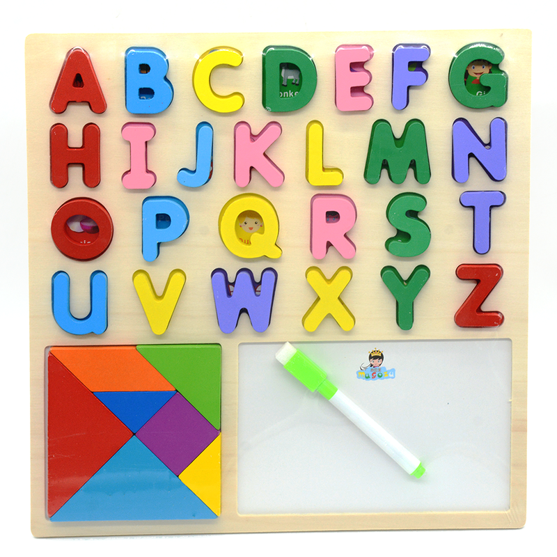 3IN1 WOODEN PUZZLE BOARD 29.8X29.8CM -ENGLISH CAPITAL LETTERS