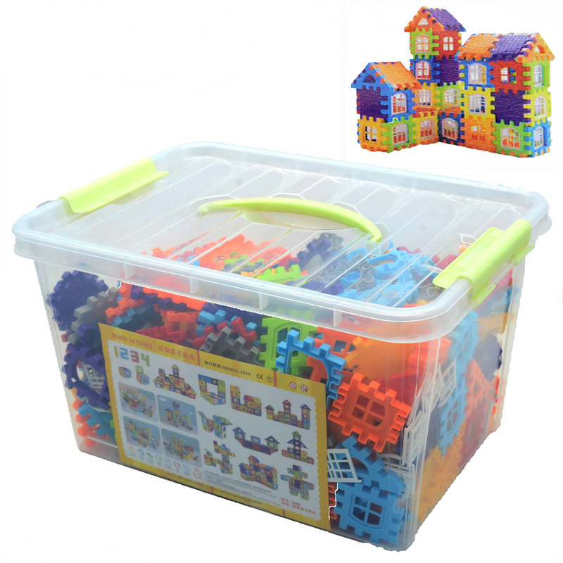 EDUCATIONAL HOUSE BUILDING BLOCKS IN PLASTIC BOX LARGE