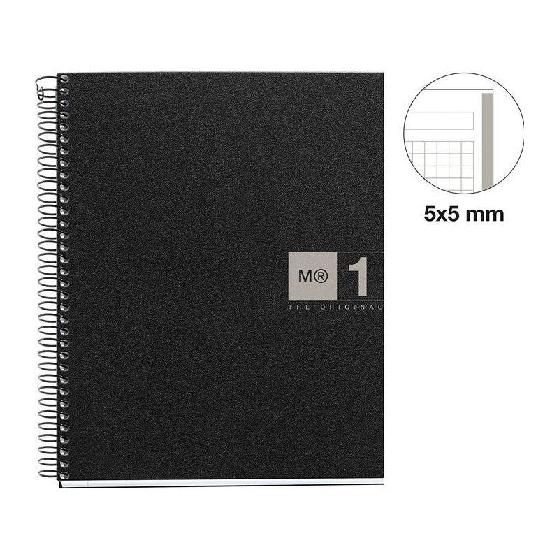 MIQUELRIUS MR-1 PP COVER SPIRAL A4 70G 80SHT 5MM SQUARE NOTEBOOK-BLACK/GREY