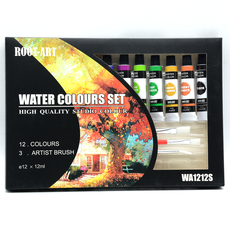 ROOT-ART WATER COLOURS SET 12COL & 3 BRUSH (12X12ML)