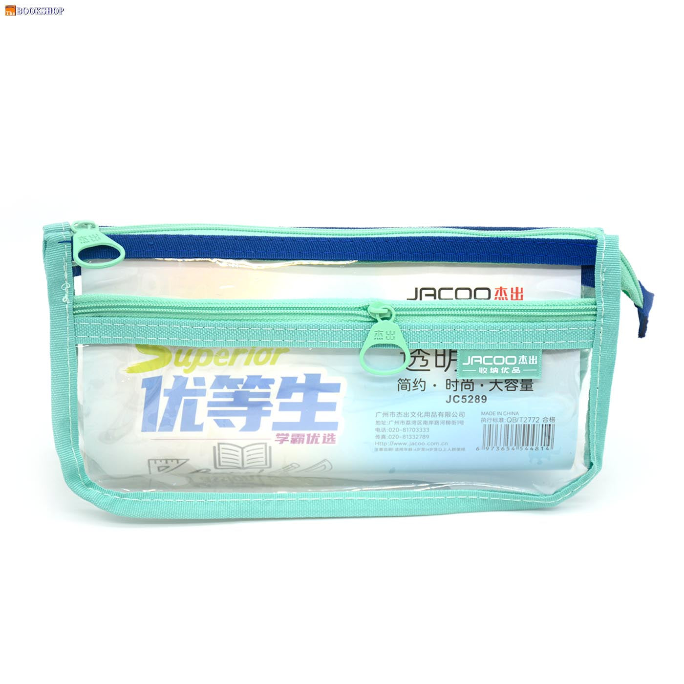 JACOO TRANSPARENT PENCIL CASE W/2ZIPPER ASSTD