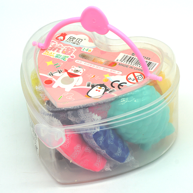 14PCS COLOR PLAYDOUGH W/ ACC. IN HEART CASE 2123