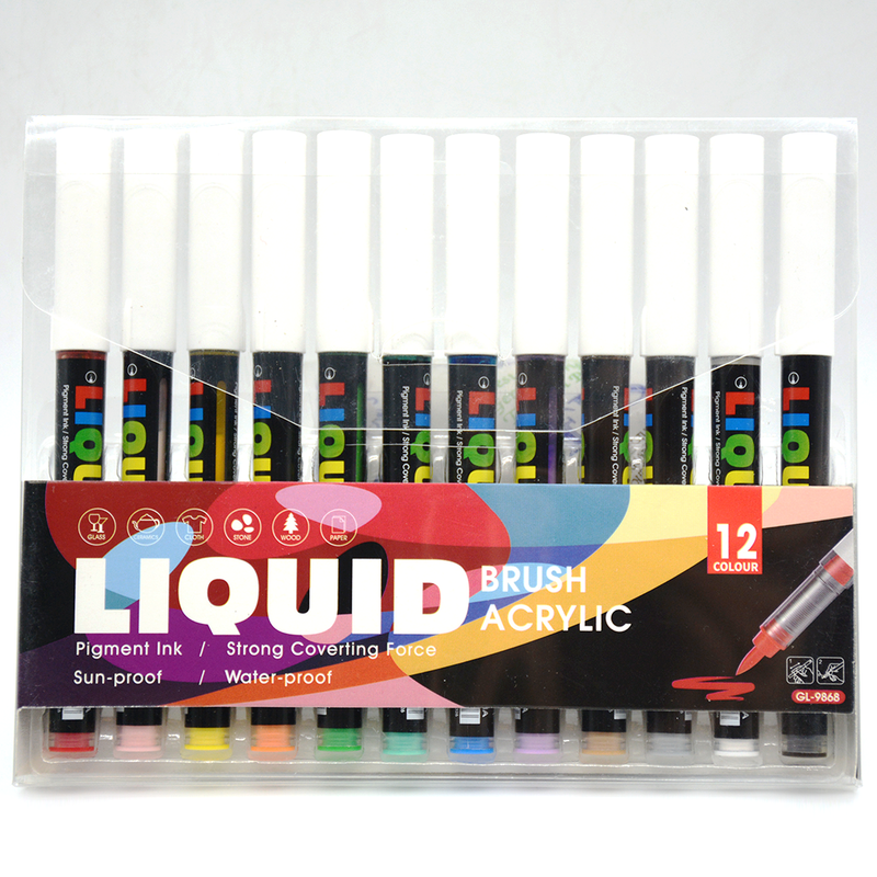 SKYGLORY LIQUID BRISH ACRYLIC MARKER PEN 12PCS/PKT