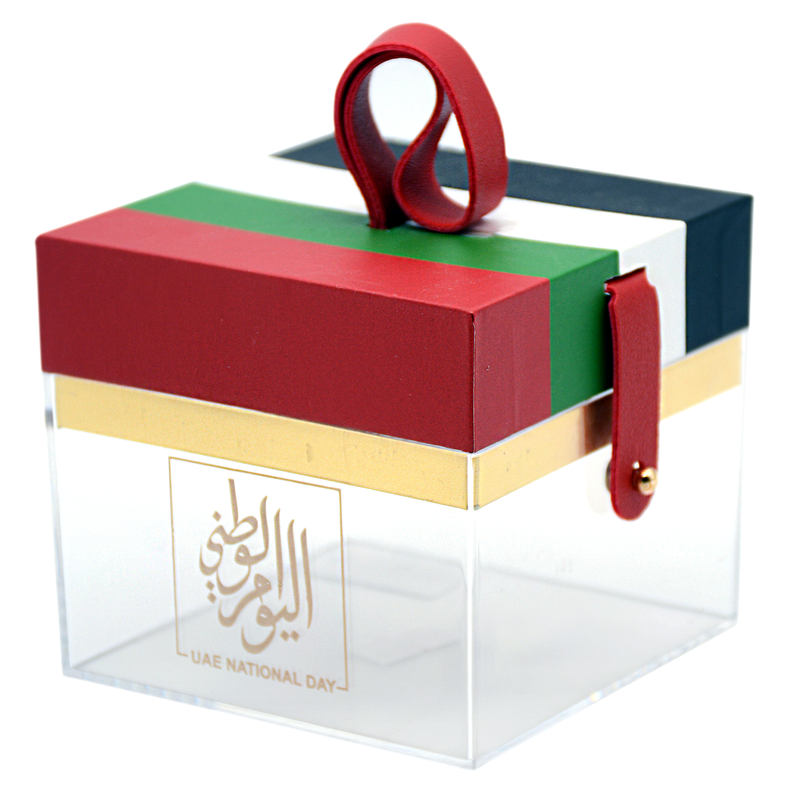 UAE NATIONAL DAY ACRYLIC RECTANGLE GLASS BOX 9X9X8.5CM