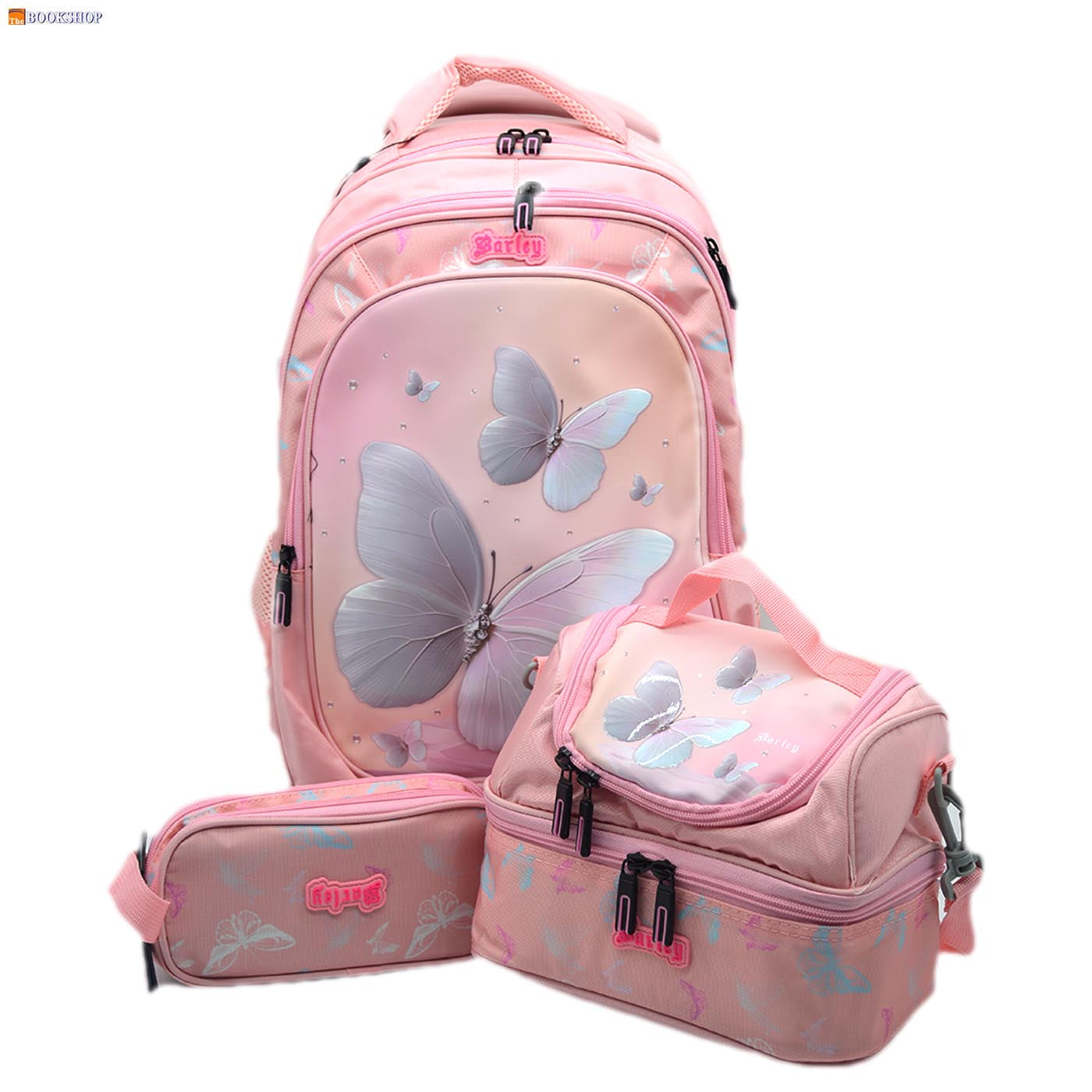 BARLEY TROLLEY BAG 18" 3COMP W/PENCIL CASE&LUNCH BAG-BUTTERFLY DESIGN