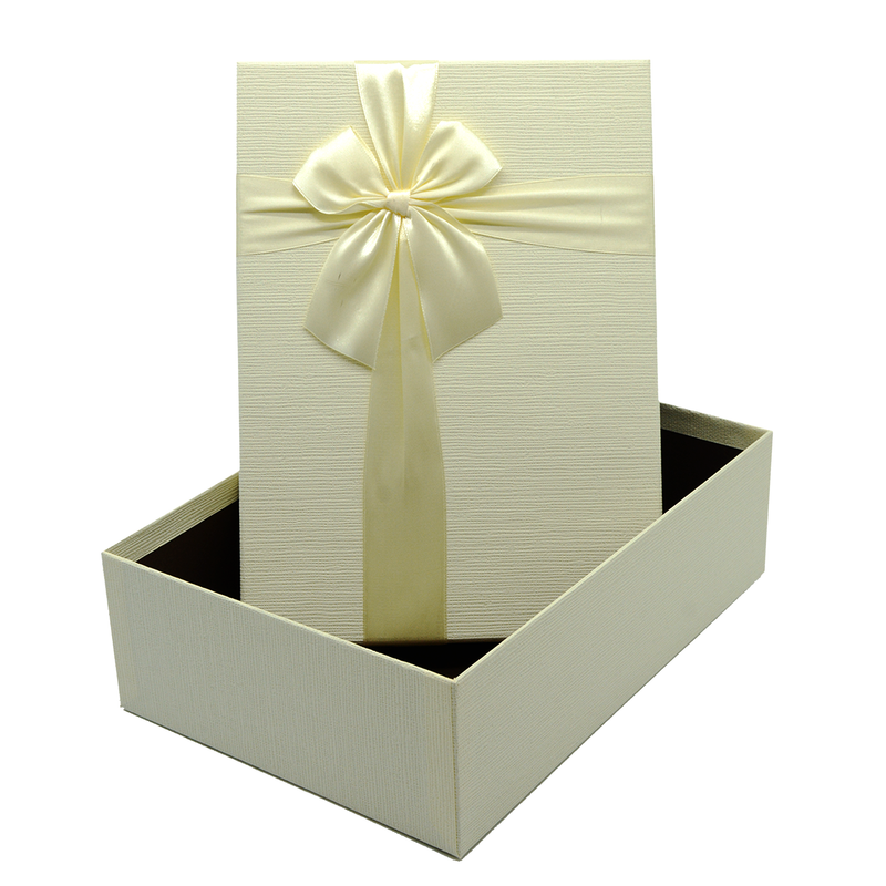 RECTANGLE PAPER GIFT BOX W/RIBBON CREAM -LARGE