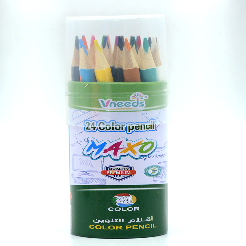 MAXO 24 TRIANGULAR MINI COLOUR PENCILS IN ROUND TIN