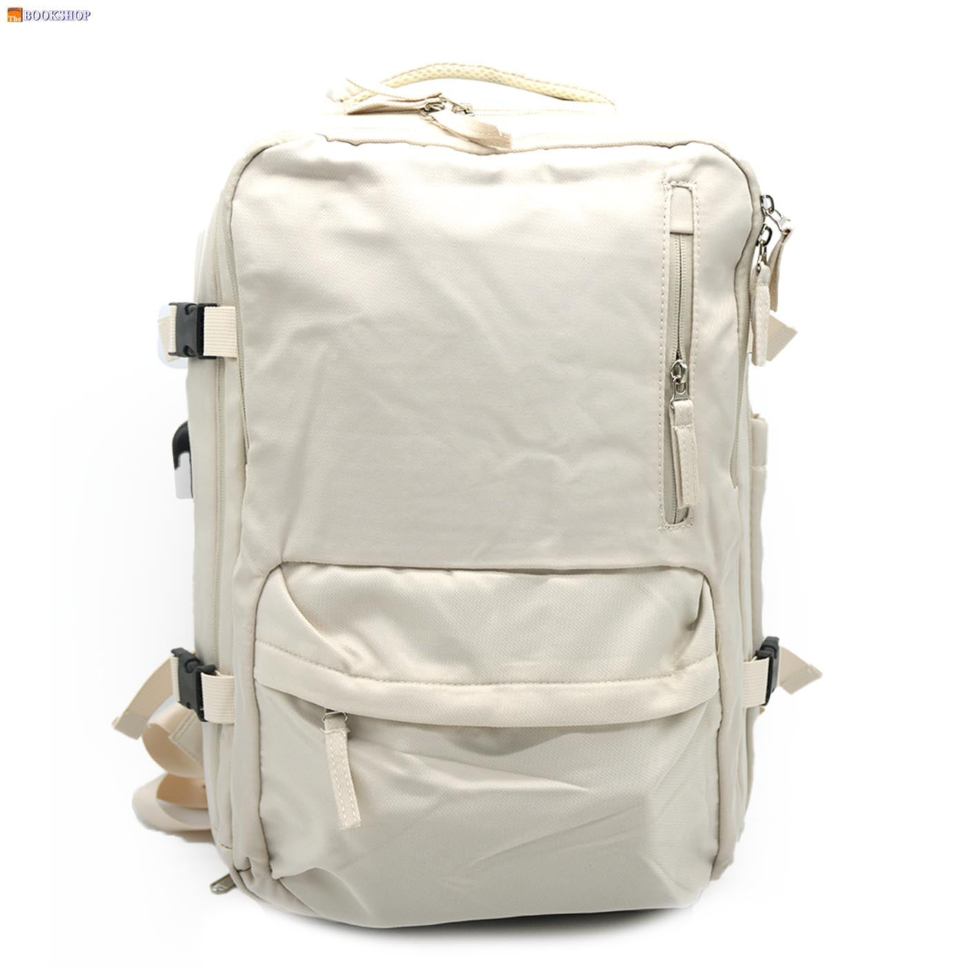 BACKPACK 18" W/LAPTOP POCKET&USB PLAIN 520-BEIGE