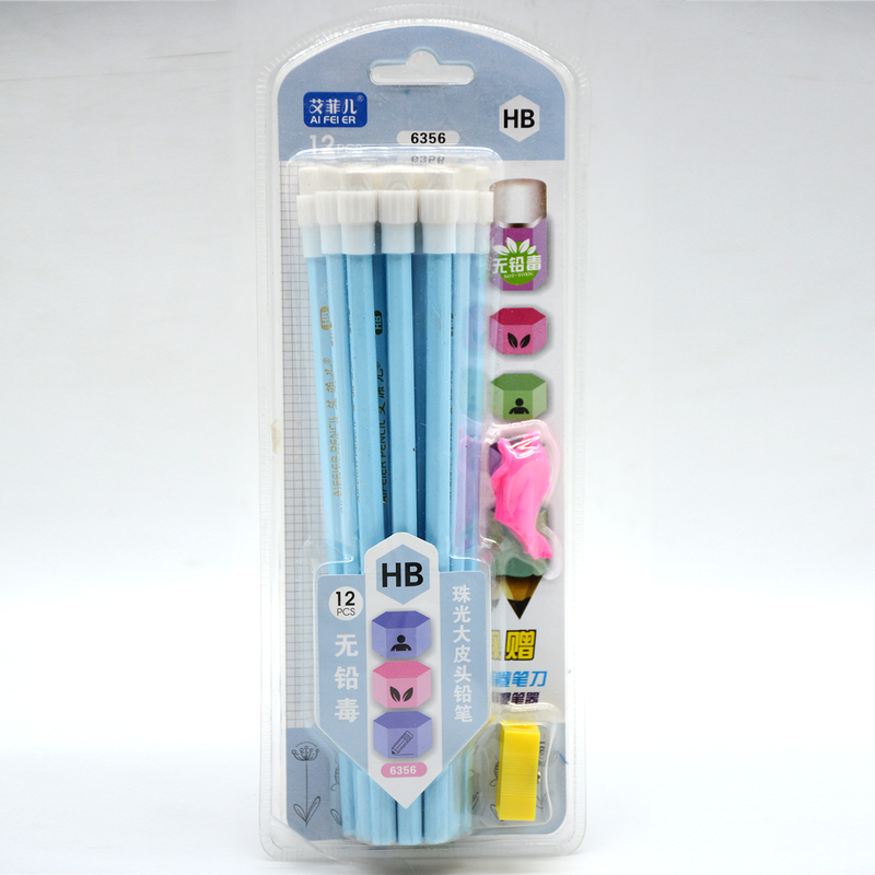 12PCS PENCILS W/ERASER +PENCIL GRIP HOLDER+SHARPENER SET 6356