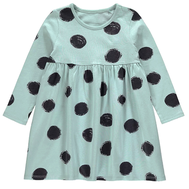 GEORGE GIRL LONG SLEEVE DRESS W/ BLACK DOT PRINT