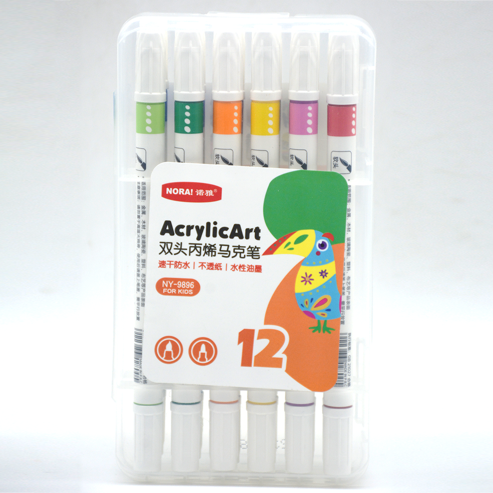 NORA DOUBLE ENDED ACRYYLIC MARKER 12COLORS IN PLASTIC BOX
