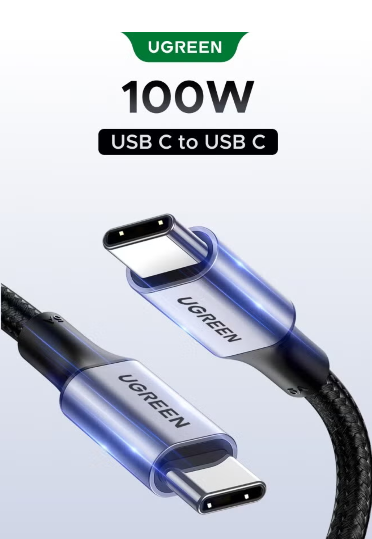 UGREEN ROBOT SMART DIGITAL DISPLAY USB-C TO USB-C 100W 1M BRAIDED CABLE-GRAY