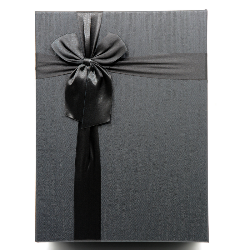 RECTANGLE PAPER GIFT BOX W/RIBBON BLACK -LARGE