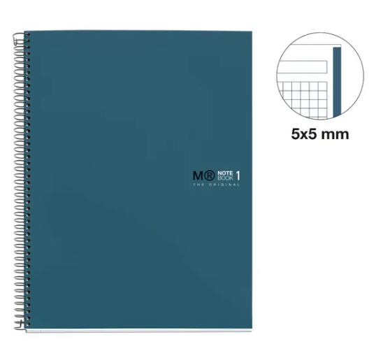 MIQUELRIUS MR-1 HARD COVER SPIRAL A4 90G 80SHT 5MM SQR NOTEBOOK -OCEAN BLUE