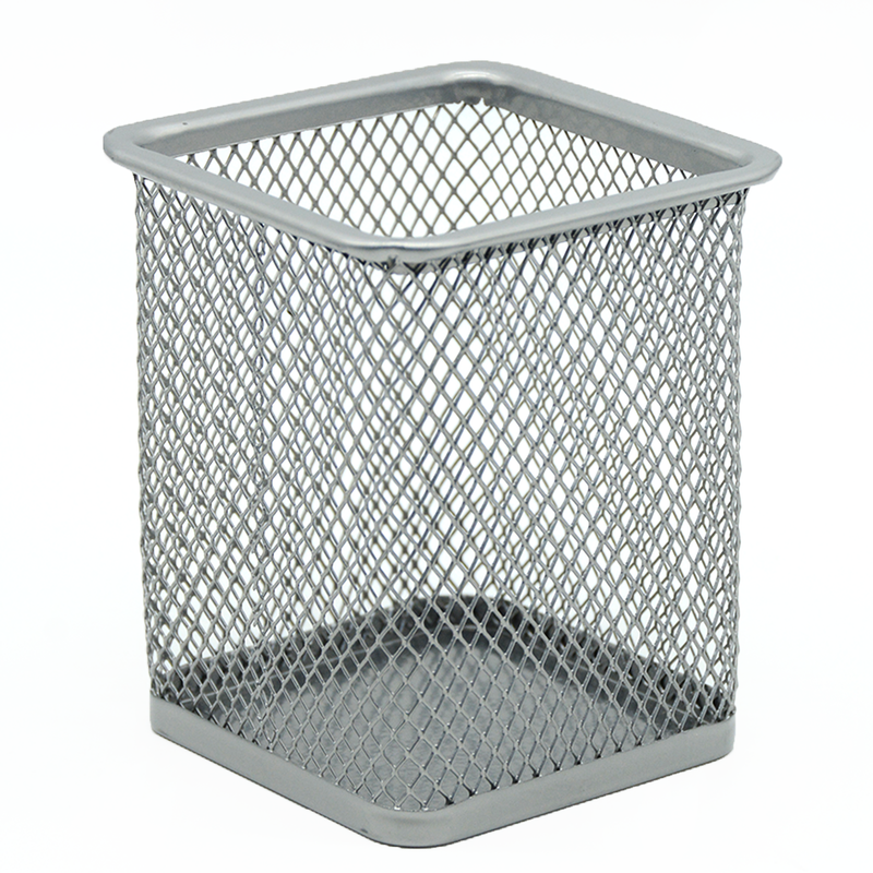 STYLEX/METAL MESH SQUARE PEN HOLDER-SILVER