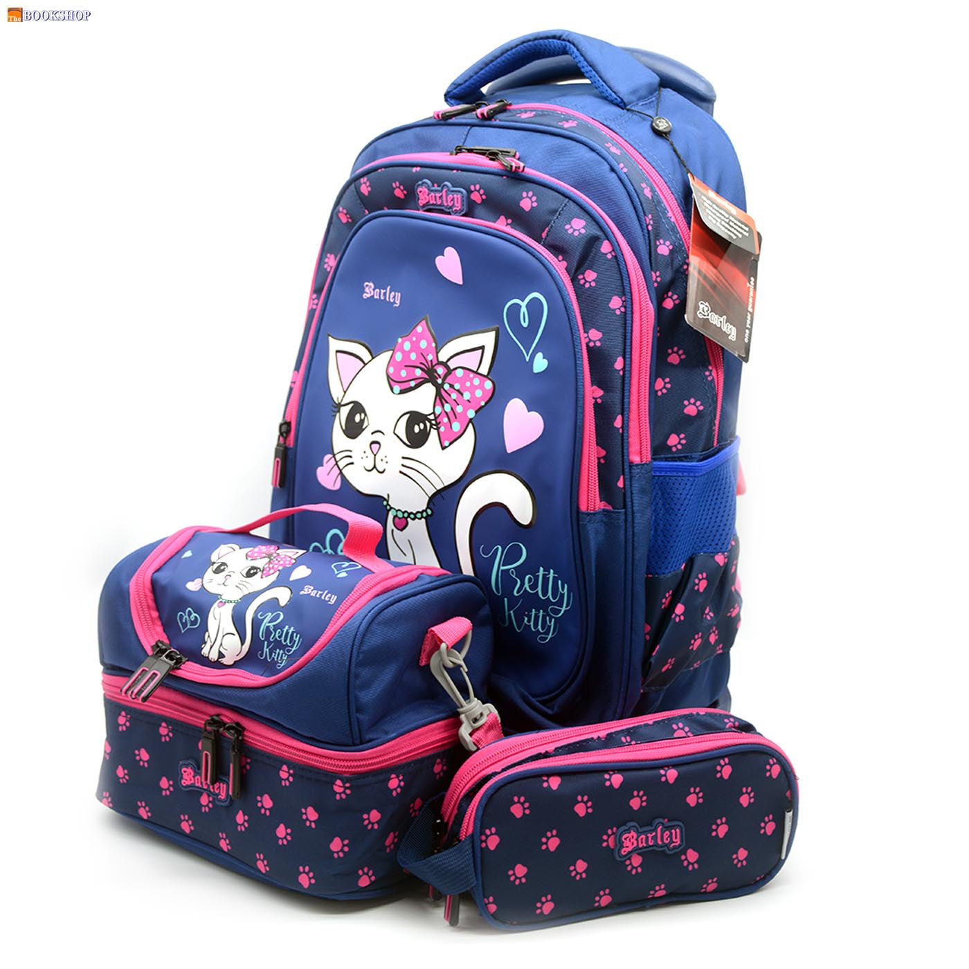 BARLEY TROLLEY BAG 18" 3COMP W/PENCIL CASE&LUNCH BAG-PRETTY KITTY