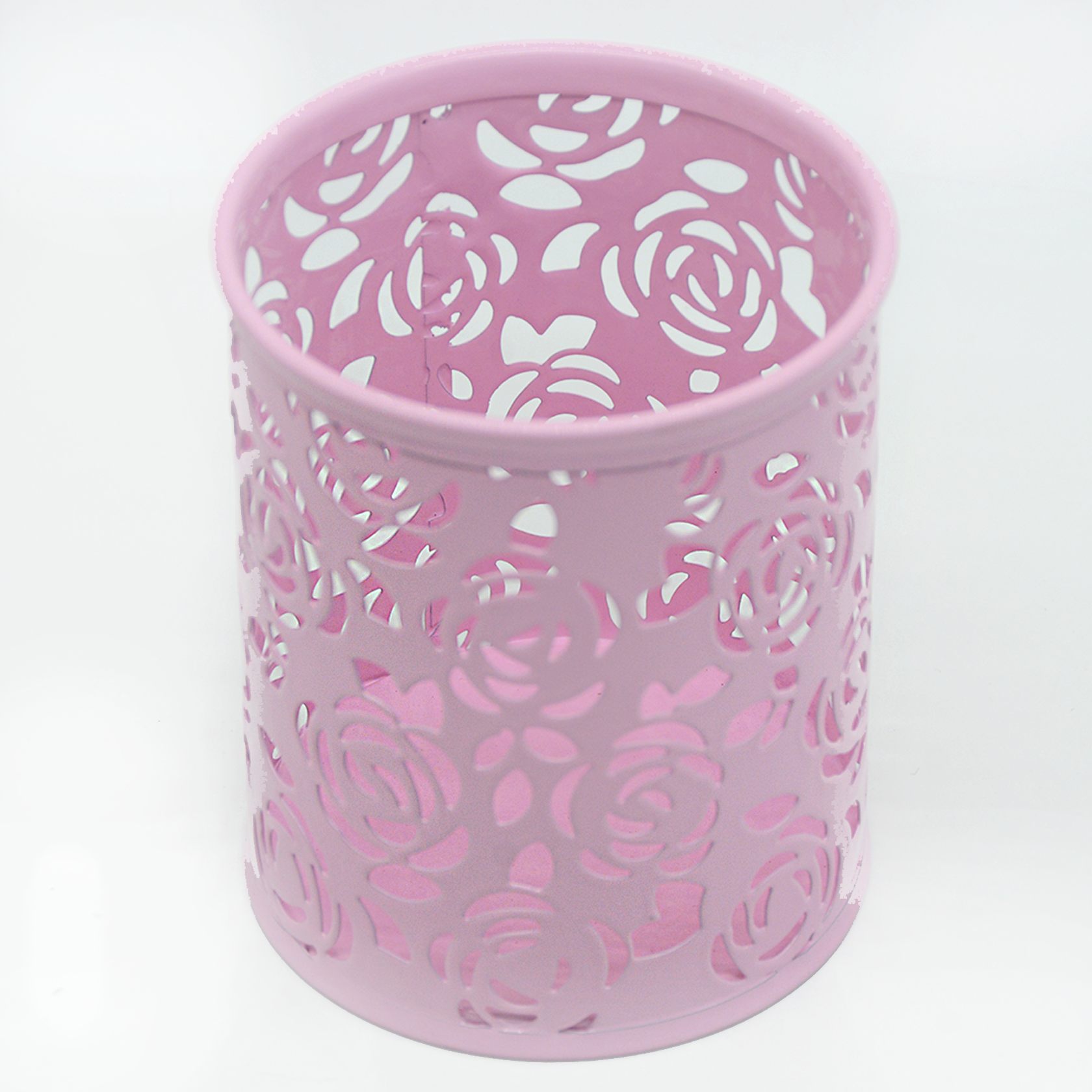 METAL ROUND PEN HOLDER FLOWER DESIGN 802M-PINK