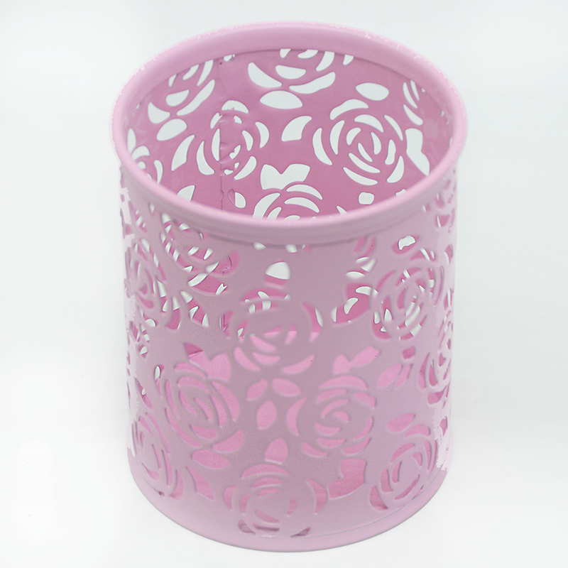 METAL ROUND PEN HOLDER FLOWER DESIGN 802M-PINK