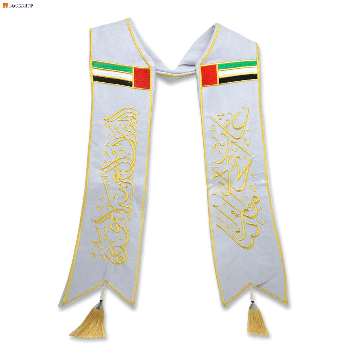 ADULT VIP COLLAR SCARF VELVET GRAY W/ BOTH SIDE FLAG AND ARABIC TEXT