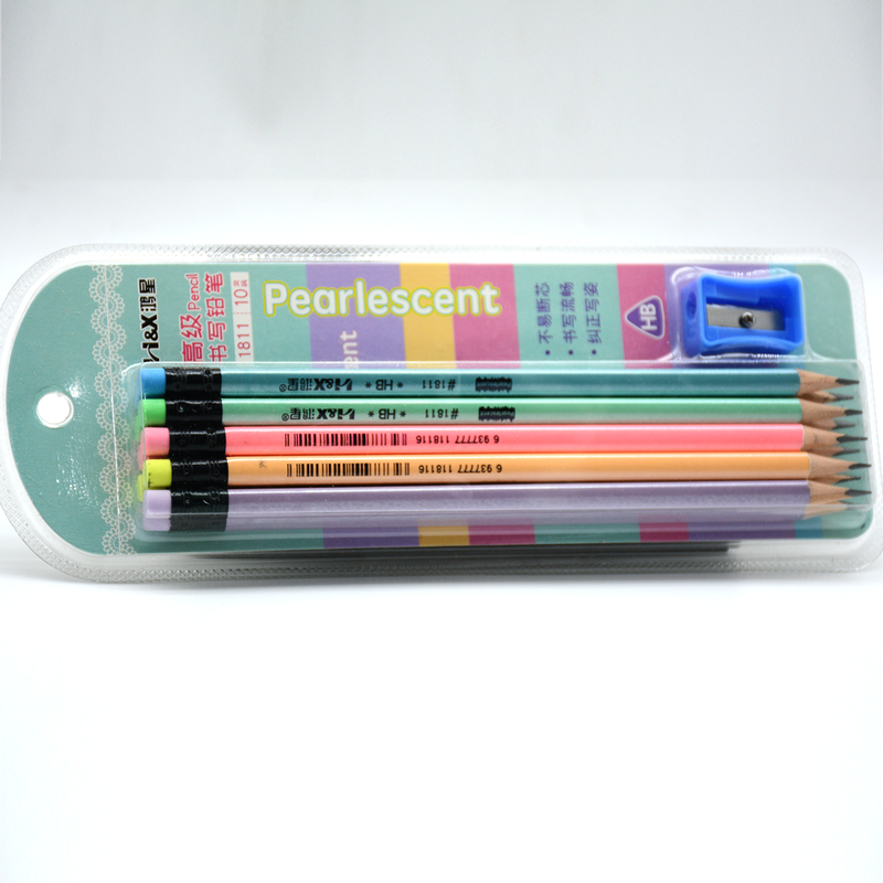 H&X PEARLESCENT HB PENCIL W/ERASER 10PCS+SHARPENER SET 1811