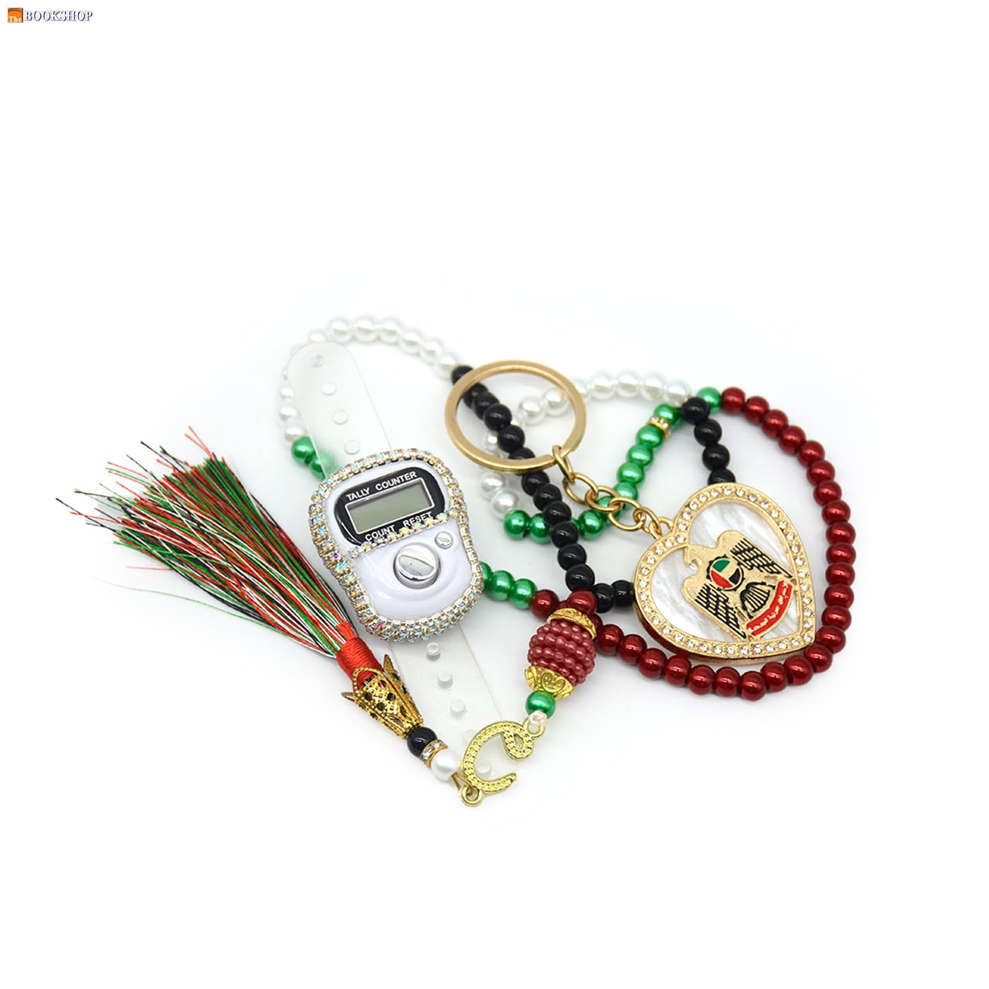 ISLAMIC PRAYER TASBIH + HEART SHAPE W/FALCON KEYCHAIN GIFT SET