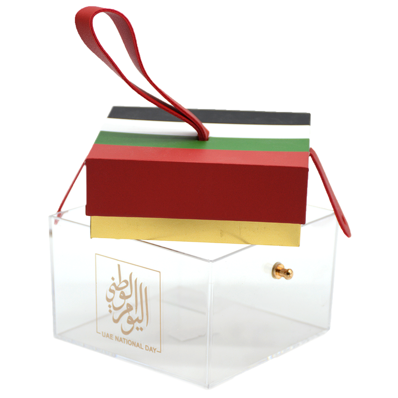 UAE NATIONAL DAY ACRYLIC RECTANGLE GLASS BOX 9X9X8.5CM