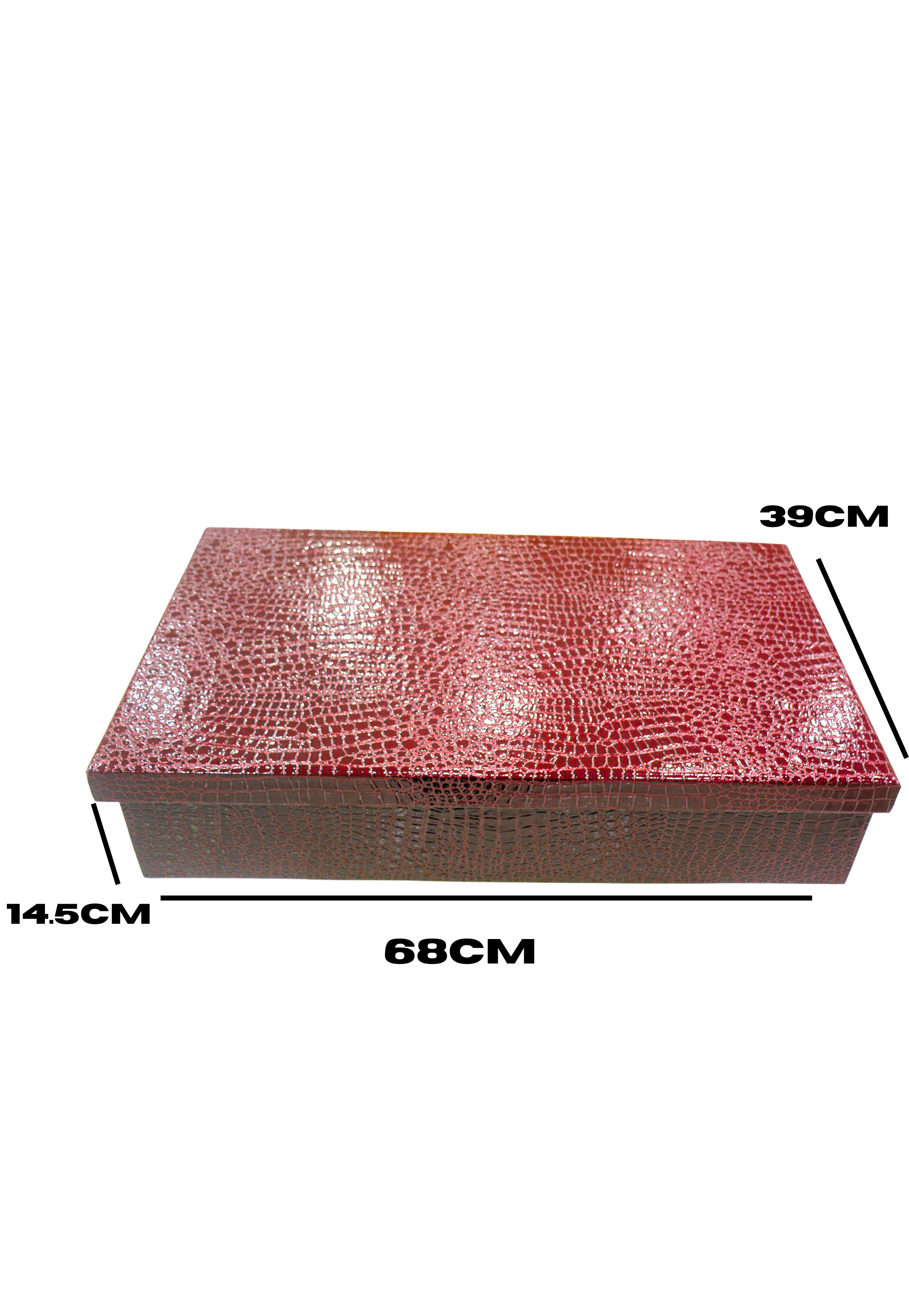 WOODEN LEATHER FLAT GIFT BOX W/CROC BODY DESIGN 68X39X14.5CM MAROON-LARGE