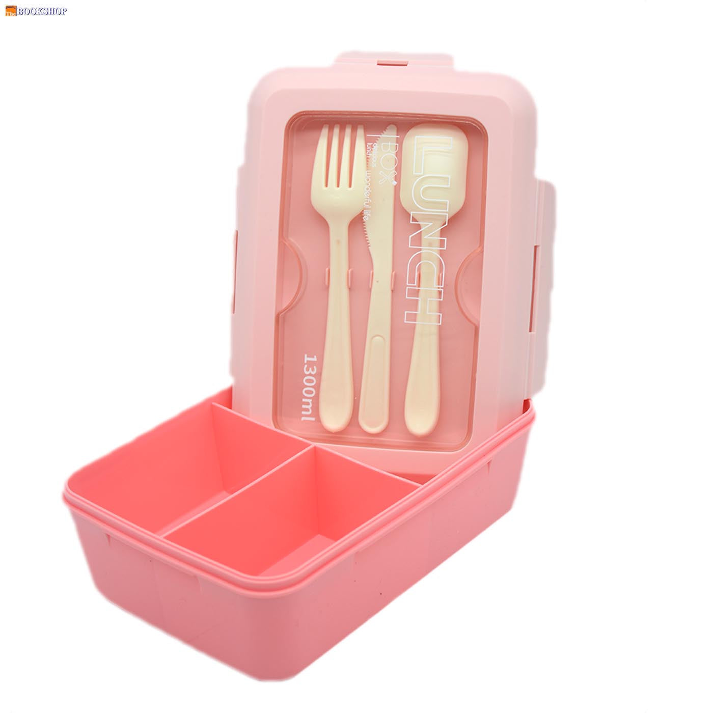 PLASTIC LUNCH BOX W/4CLIP CLOSURE&3 DIVSION 1300ML ASSTD