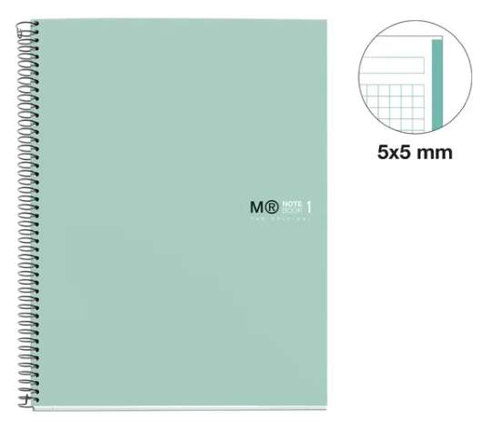 MIQUELRIUS MR-1 HARD COVER SPIRAL A4 90G 80SHT 5MM SQR NOTEBOOK-AQUA GREEN