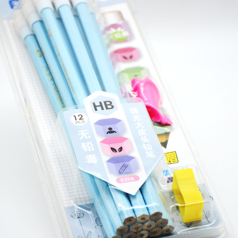 12PCS PENCILS W/ERASER +PENCIL GRIP HOLDER+SHARPENER SET 6356