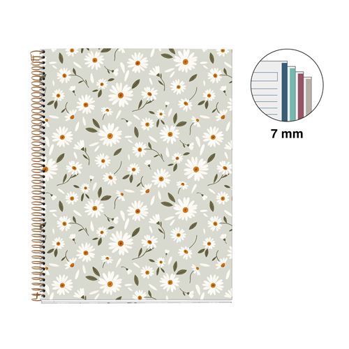 MIQUELRIUS MR-4 HARD COVER SPIRAL A4 70G 120SHT 1LINE NOTEBOOK-GREEN SP.FLOWERS