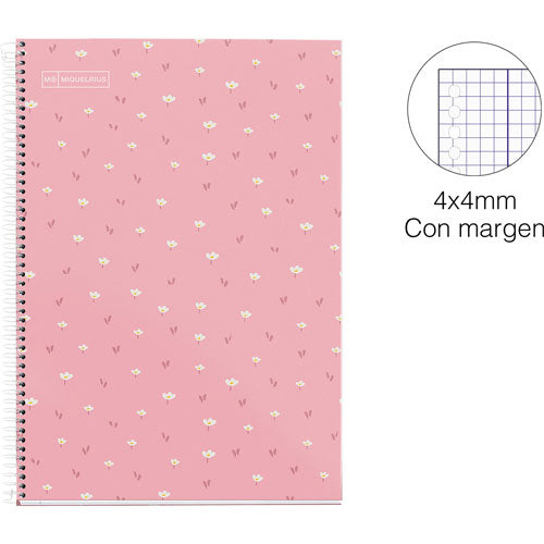 MIQUELRIUS MR HARD COVER SPIRAL 90G 80SHT 4MM SQUARE NOTEBOOK A4-FLOWER PINK