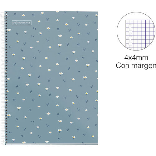 MIQUELRIUS MR HARD COVER SPIRAL 90G 80SHT 4MM SQUARE NOTEBOOK A4-FLOWER BLUE