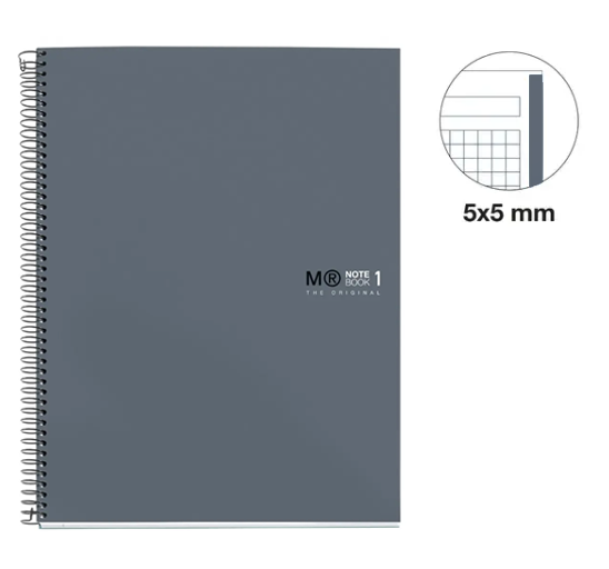 MIQUELRIUS MR-1 HARD COVER SPIRAL A4 90G 80SHT 5MM SQR NOTEBOOK-GRAPHITE