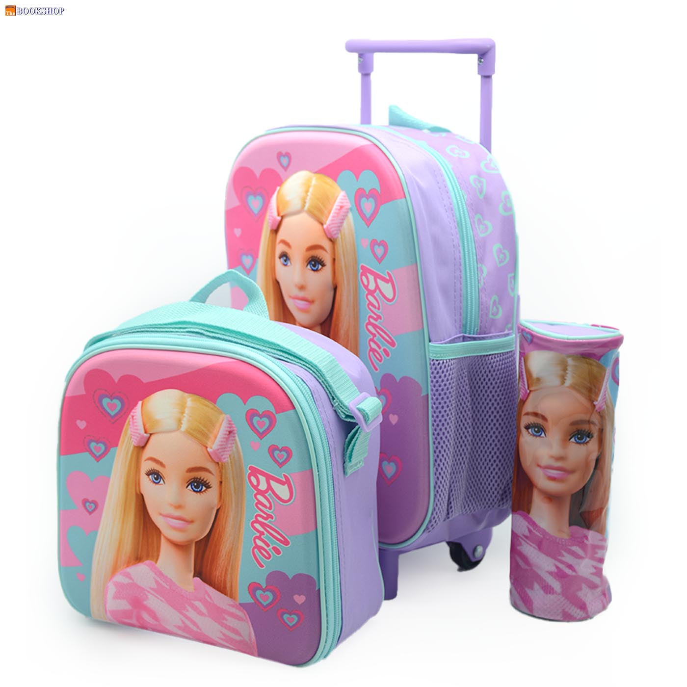 BARBIE TROLLEY BAG 12" W/PENCIL CASE+LUNCH BAG