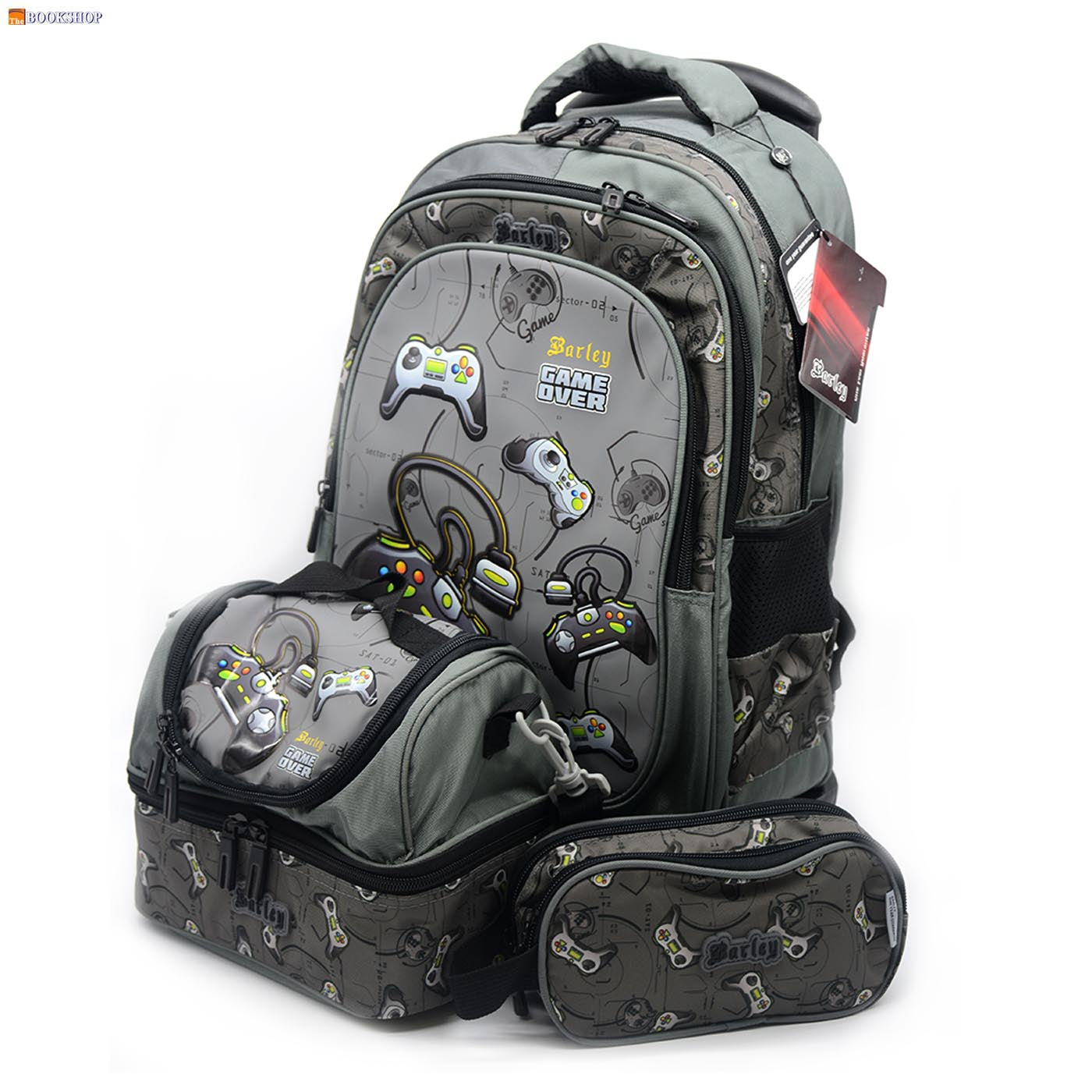 BARLEY TROLLEY BAG 18" 3COMP W/PENCIL CASE&LUNCH BAG- GAME OVER DESIGN