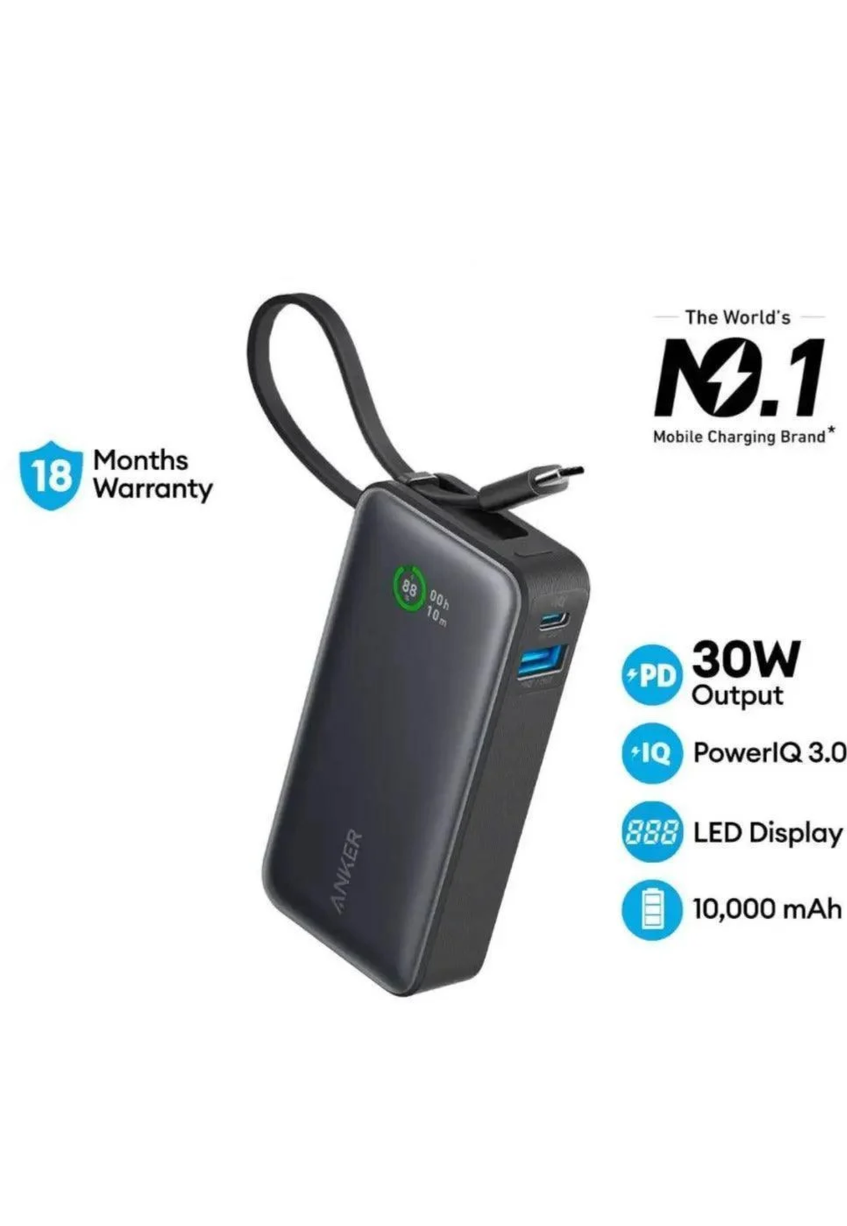 ANKER 533 POWERBANK 30W USB C CABLE-A1259H11