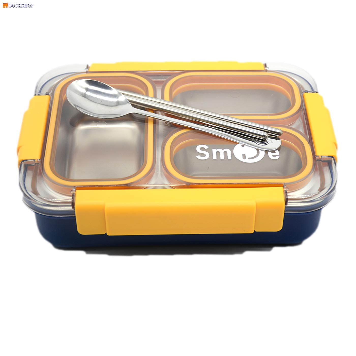 STAINLESS LUNCH BOX W/3 DIVISION&4 CLIP CLOSURE 710ML