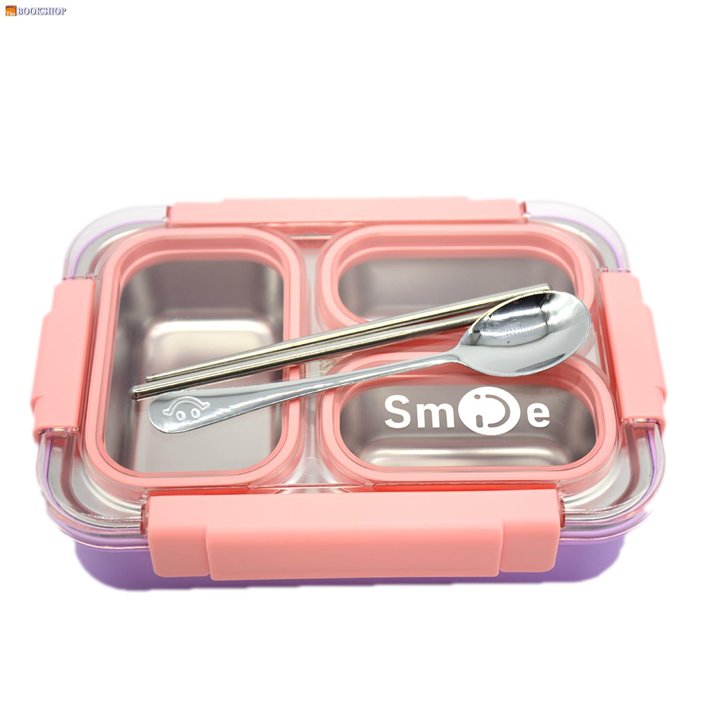 STAINLESS LUNCH BOX W/3 DIVISION&4 CLIP CLOSURE 710ML