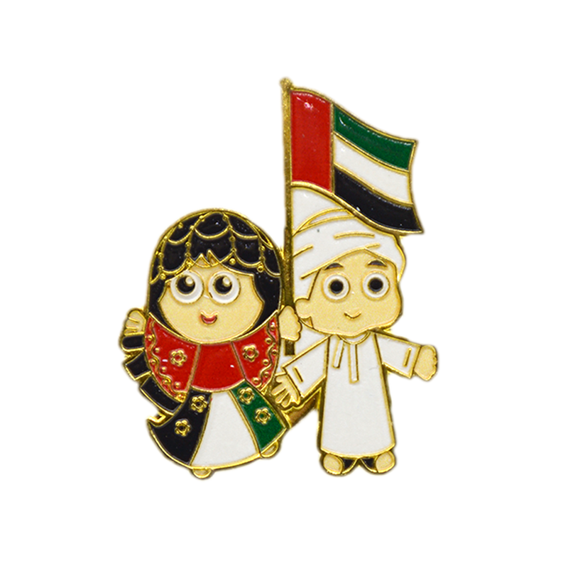 UAE ARAB BOY&GIRL W/ FLAG MAGNETIC BROOCH