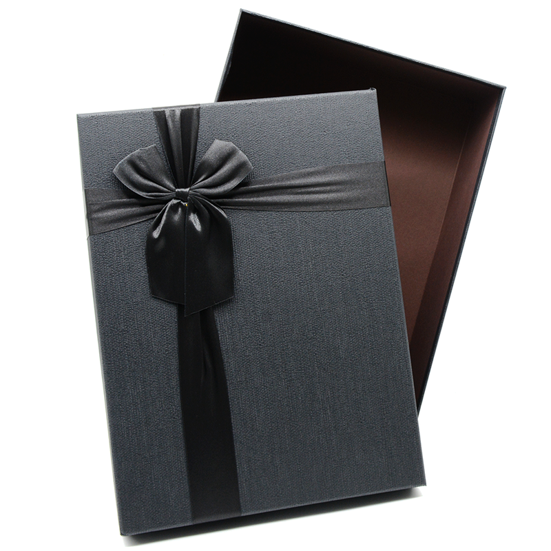 RECTANGLE PAPER GIFT BOX W/RIBBON BLACK -LARGE