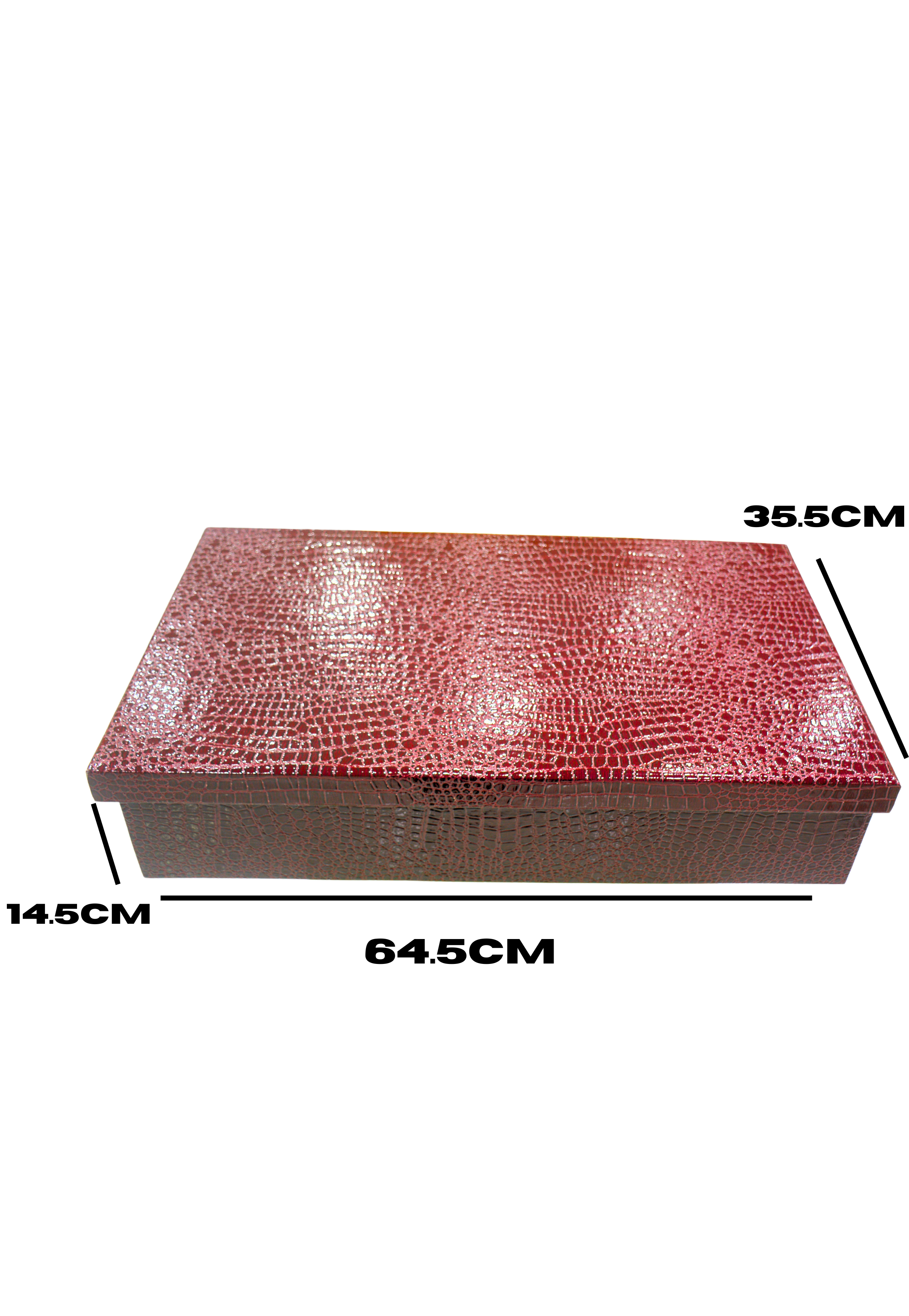 WOODEN LEATHER FLAT GIFT BOX W/CROC BODY DESIGN 64.5X35.5X14.5CM MAROON-MEDIUM